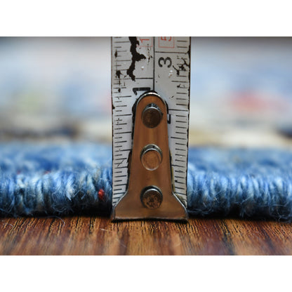 Tribal & Geometric Wool Hand Knotted Rug Blue Denim Blue 4.4X11.8 -O070638