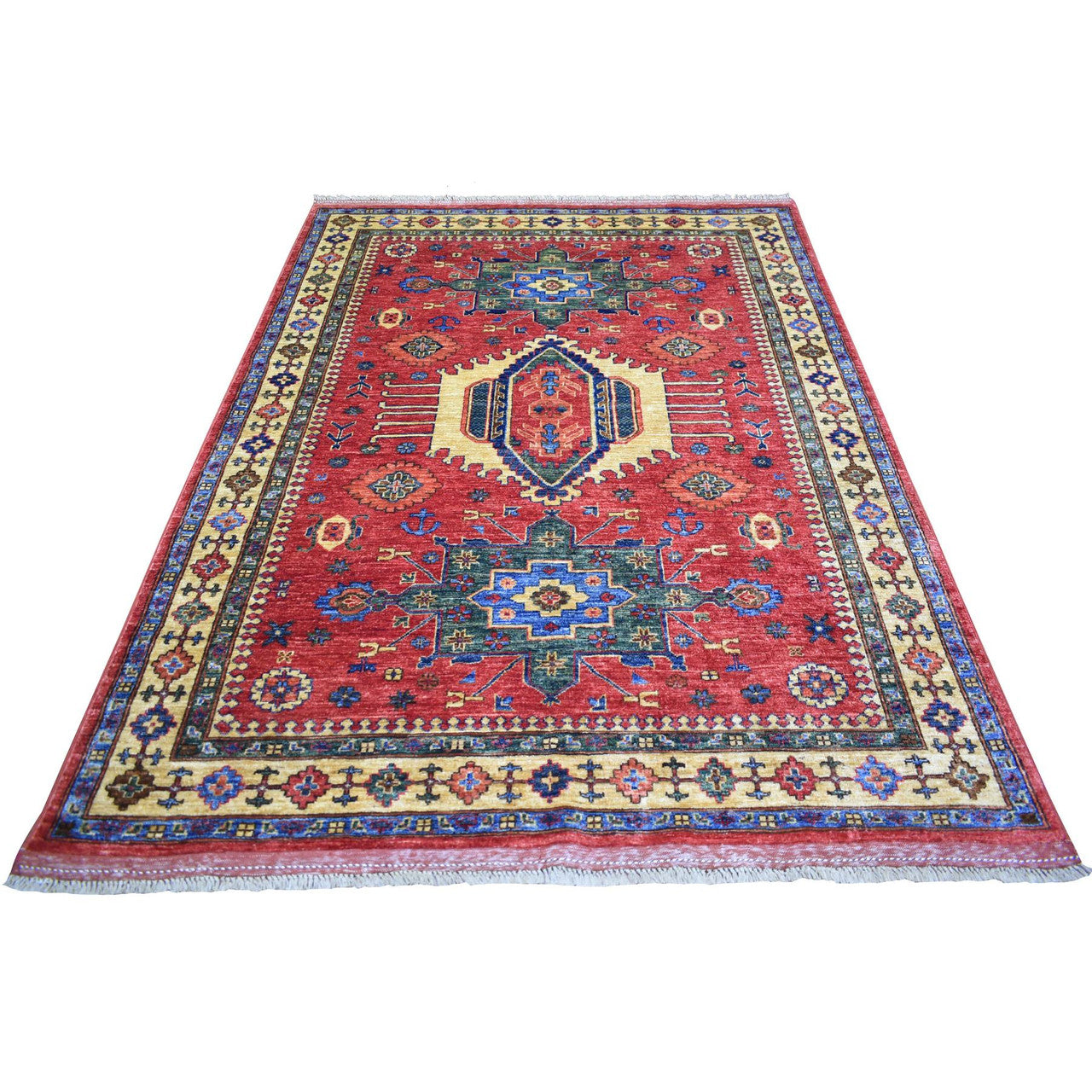 Red 5'7" x 7'7" Tribal & Geometric Hand knotted Wool Rug - Sku: O070647