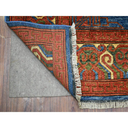 Tribal & Geometric Wool Hand Knotted Rug Blue Red 5.9X7.10 -O070648