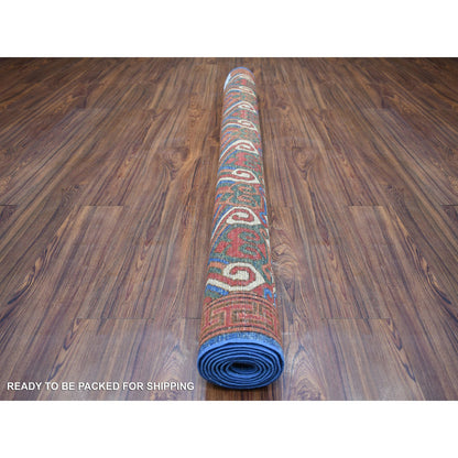 Tribal & Geometric Wool Hand Knotted Rug Blue Red 5.9X7.10 -O070648
