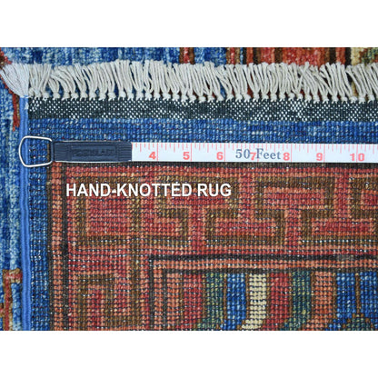 Tribal & Geometric Wool Hand Knotted Rug Blue Red 5.9X7.10 -O070648