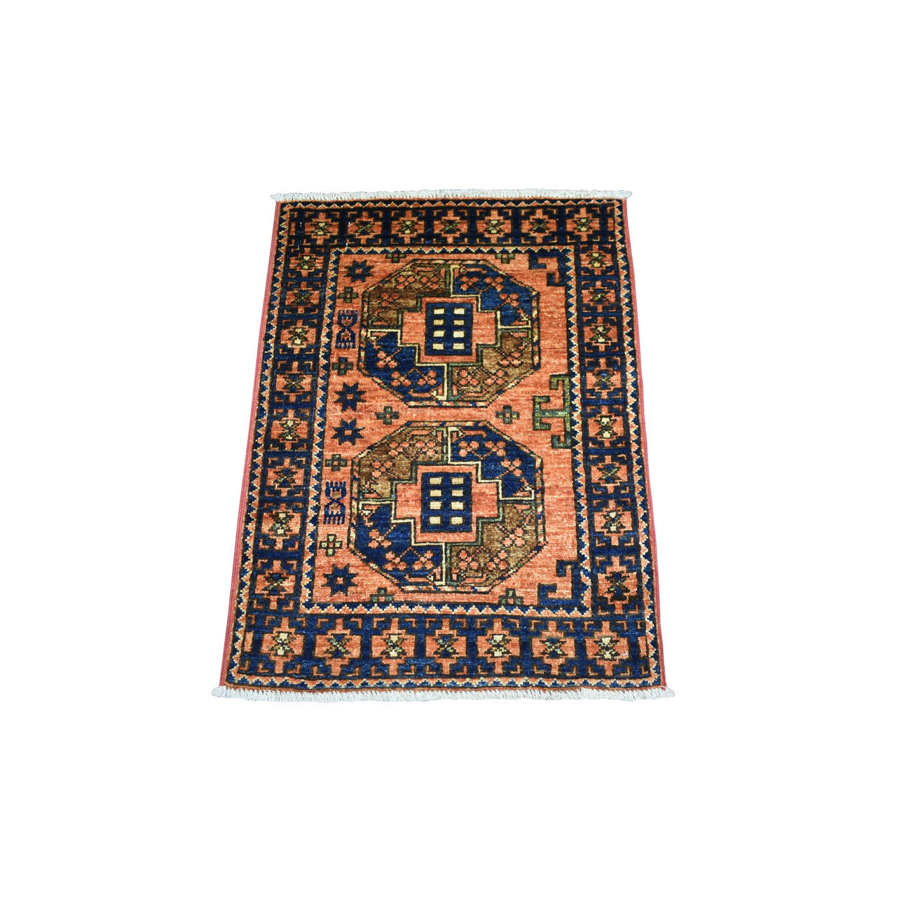 Orange 2'1" x 3'0" Tribal & Geometric Hand knotted Wool Rug - Sku: O070658