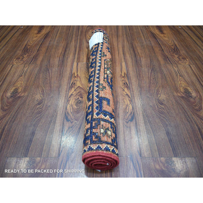 Tribal & Geometric Wool Hand Knotted Rug Orange Navy Blue 2.1X3.0 -O070658