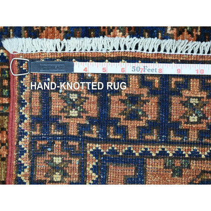 Tribal & Geometric Wool Hand Knotted Rug Orange Navy Blue 2.1X3.0 -O070658