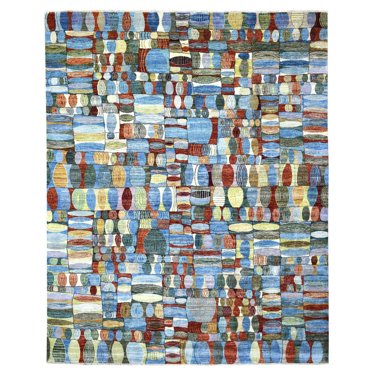 Ivory 8'0" x 9'9" Tribal & Geometric Multicolored Hand knotted Wool Rug - Sku: O070694