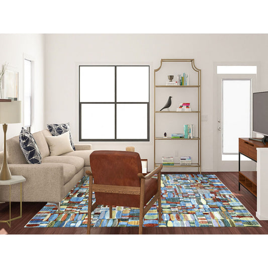 Tribal & Geometric Wool Hand Knotted Rug Multicolored No Border 8.0X9.9 -O070694