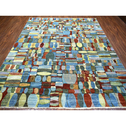 Tribal & Geometric Wool Hand Knotted Rug Multicolored No Border 8.0X9.9 -O070694