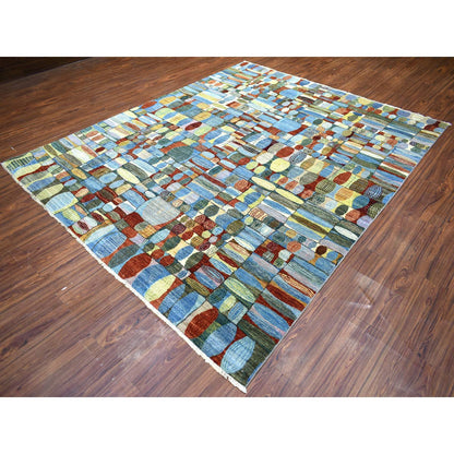 Tribal & Geometric Wool Hand Knotted Rug Multicolored No Border 8.0X9.9 -O070694