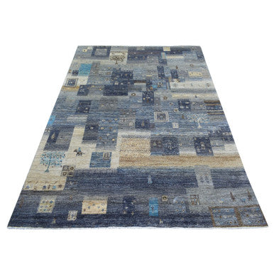Tribal & Geometric Wool Hand Knotted Rug Grey No Border 5.4X7.9 -O070698