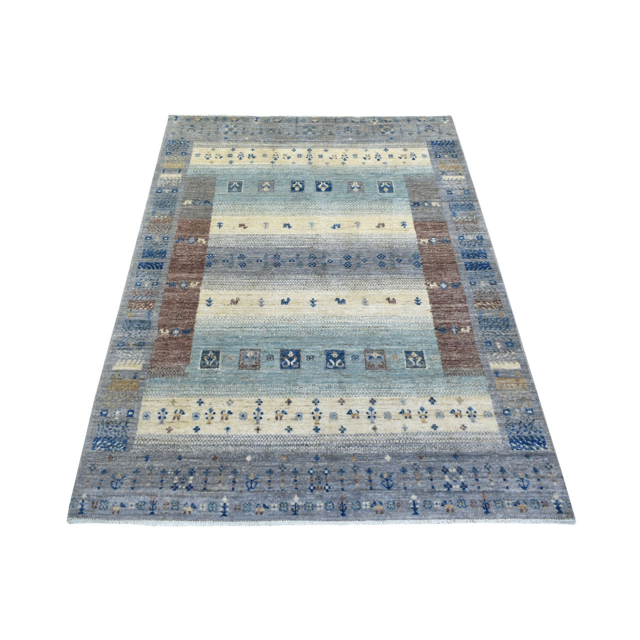 Tribal & Geometric Wool Hand Knotted Rug Grey No Border 4.0X5.9 -O070699