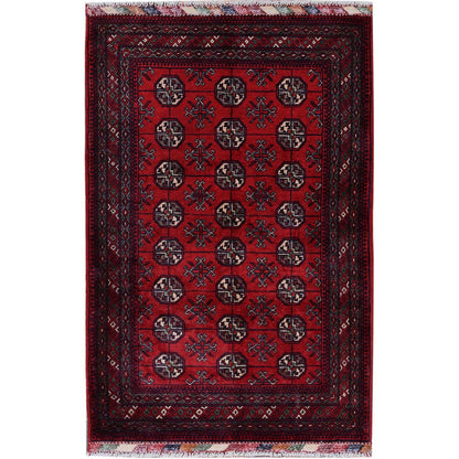 Tribal & Geometric Wool Hand Knotted Rug Red 2.9x4.1 -O0706