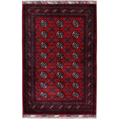 Tribal & Geometric Wool Hand Knotted Rug Red 2.9x4.1 -O0706