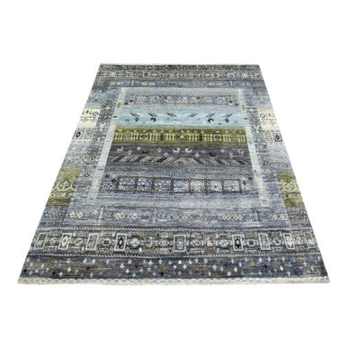 Tribal & Geometric Wool Hand Knotted Rug Grey No Border 5.0X6.6 -O070701