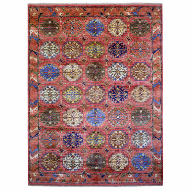 Tribal & Geometric Wool Hand Knotted Rug Red Coral Red 8.8X11.7 -O070709