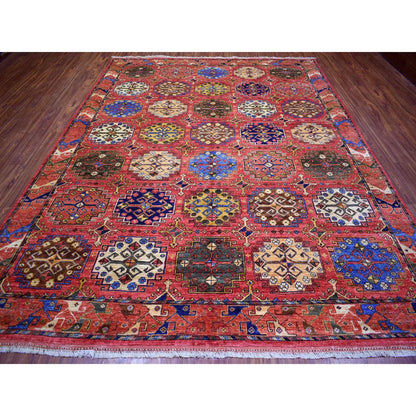 Tribal & Geometric Wool Hand Knotted Rug Red Coral Red 8.8X11.7 -O070709