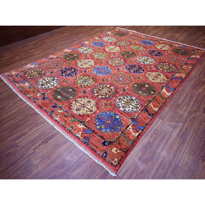 Tribal & Geometric Wool Hand Knotted Rug Red Coral Red 8.8X11.7 -O070709