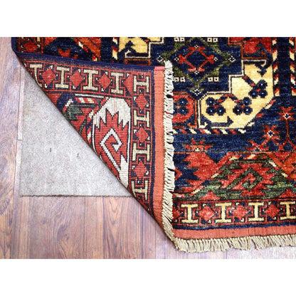 Tribal & Geometric Wool Hand Knotted Rug Blue Coral Red 4.0X5.9 -O070720