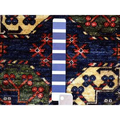 Tribal & Geometric Wool Hand Knotted Rug Blue Coral Red 4.0X5.9 -O070720