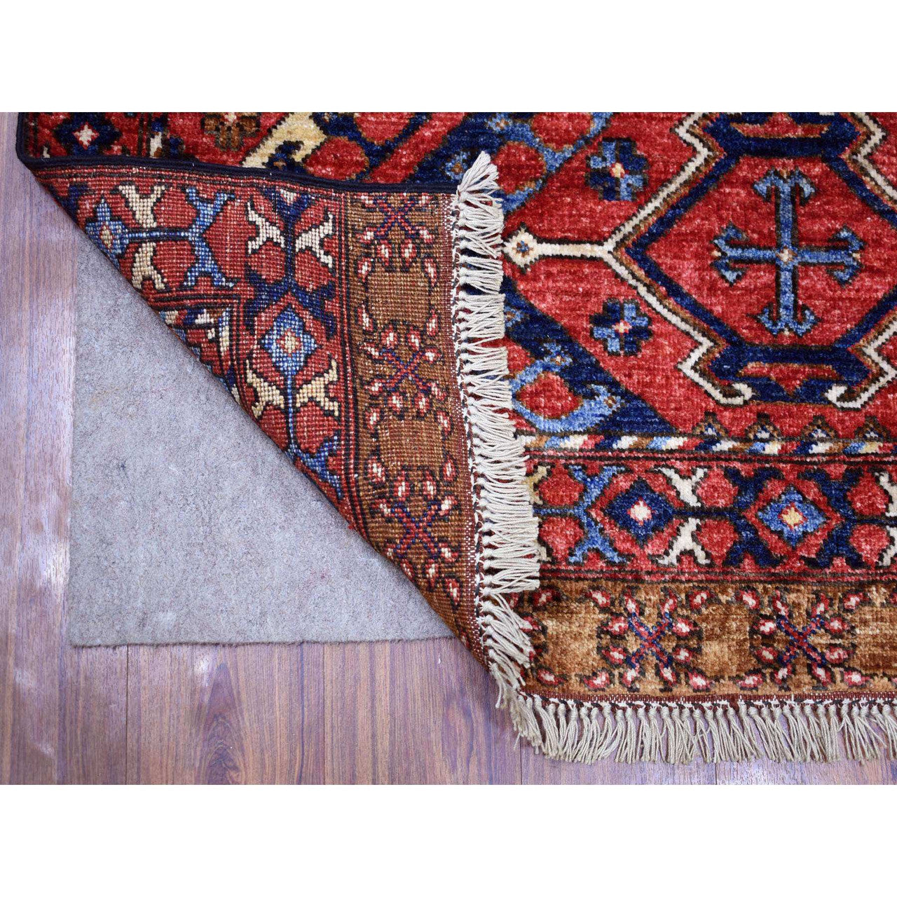 Tribal & Geometric Wool Hand Knotted Rug Red Coral Red 4.1X5.9 -O070725