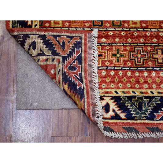 Tribal & Geometric Wool Hand Knotted Rug Red Navy Blue 2.8X9.4 -O070741