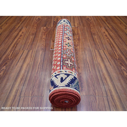 Tribal & Geometric Wool Hand Knotted Rug Red Navy Blue 2.8X9.4 -O070741