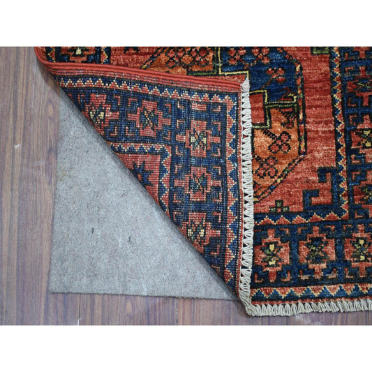 Tribal & Geometric Wool Hand Knotted Rug Red Navy Blue 2.0X3.0 -O070757