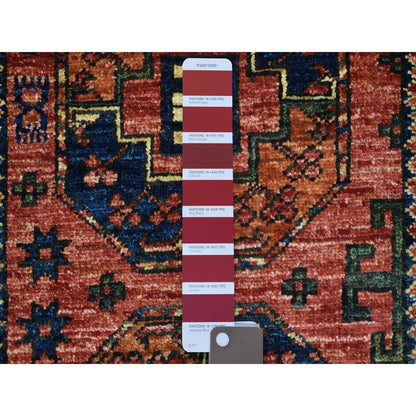 Tribal & Geometric Wool Hand Knotted Rug Red Navy Blue 2.0X3.0 -O070757