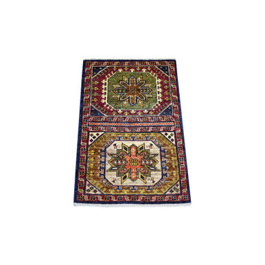 Tribal & Geometric Wool Hand Knotted Rug Blue Red 2.0X3.0 -O070762