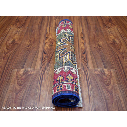 Tribal & Geometric Wool Hand Knotted Rug Blue Red 2.0X3.0 -O070762