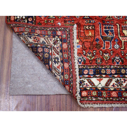 Tribal & Geometric Wool Hand Knotted Rug Red Ivory 3.7X4.9 -O070780