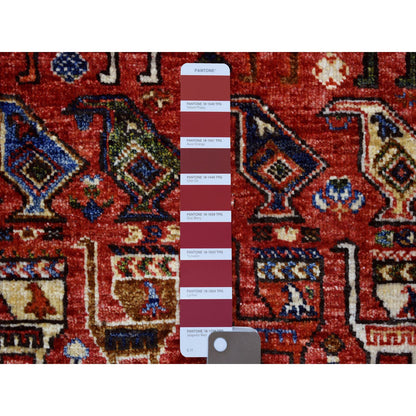 Tribal & Geometric Wool Hand Knotted Rug Red Ivory 3.7X4.9 -O070780