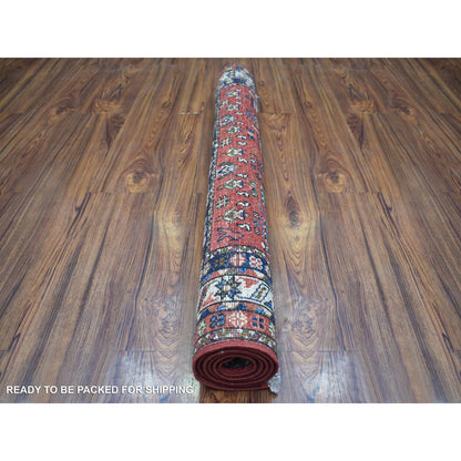 Tribal & Geometric Wool Hand Knotted Rug Red Ivory 3.7X4.9 -O070780