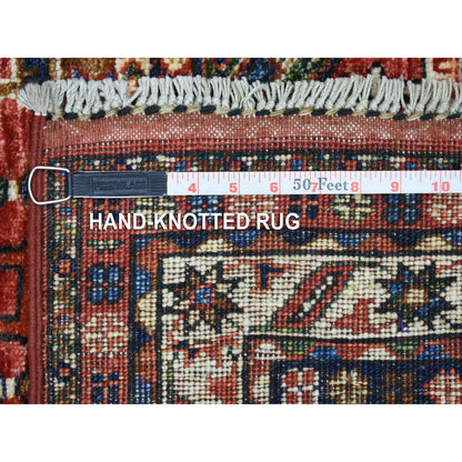 Tribal & Geometric Wool Hand Knotted Rug Red Ivory 3.7X4.9 -O070780