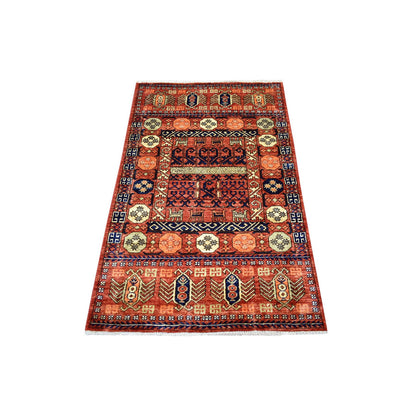 Tribal & Geometric Wool Hand Knotted Rug Red 3.1x5.1 -O070783