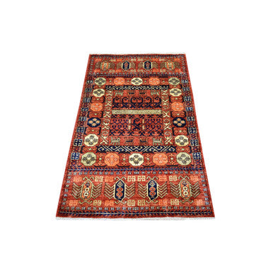 Tribal & Geometric Wool Hand Knotted Rug Red 3.1x5.1 -O070783