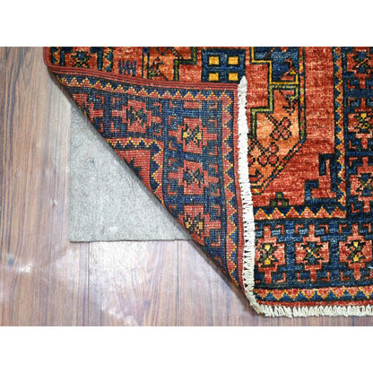 Tribal & Geometric Wool Hand Knotted Rug Red Navy Blue 2.1X3.5 -O070803