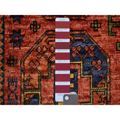 Tribal & Geometric Wool Hand Knotted Rug Red Navy Blue 2.1X3.5 -O070803