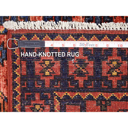 Tribal & Geometric Wool Hand Knotted Rug Red Navy Blue 2.1X3.5 -O070803