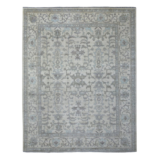 Oushak And Peshawar Wool Hand Knotted Rug Ivory Ivory 8.1X10.0 -O070860