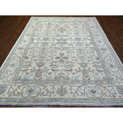Oushak And Peshawar Wool Hand Knotted Rug Ivory Ivory 8.1X10.0 -O070860