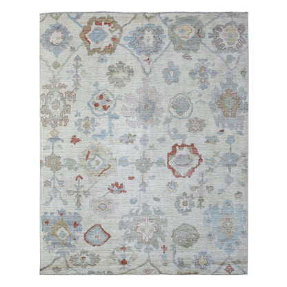 Oushak And Peshawar Wool Hand Knotted Rug Ivory No Border 8.1X9.10 -O070867
