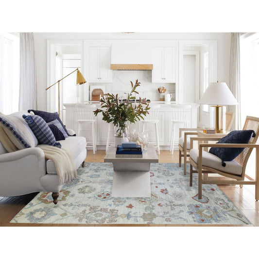 Oushak And Peshawar Wool Hand Knotted Rug Ivory No Border 8.1X9.10 -O070867