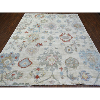 Oushak And Peshawar Wool Hand Knotted Rug Ivory No Border 8.1X9.10 -O070867