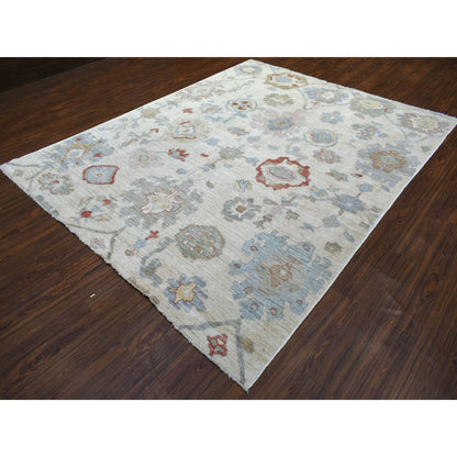 Oushak And Peshawar Wool Hand Knotted Rug Ivory No Border 8.1X9.10 -O070867