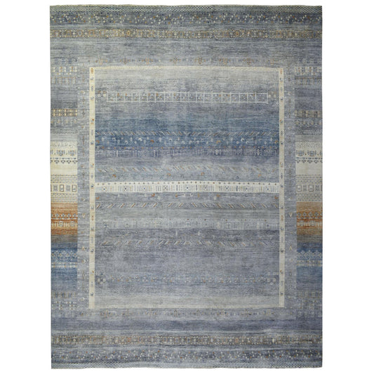 Tribal & Geometric Wool Hand Knotted Rug Grey No Border 11.8X14.0 -O070873