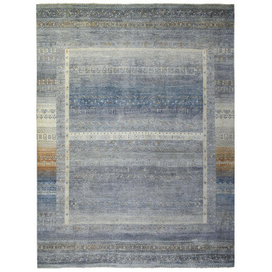 Tribal & Geometric Wool Hand Knotted Rug Grey No Border 11.8X14.0 -O070873