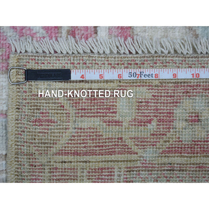 Oushak And Peshawar Wool Hand Knotted Rug Ivory Red 2.9X12.3 -O070890