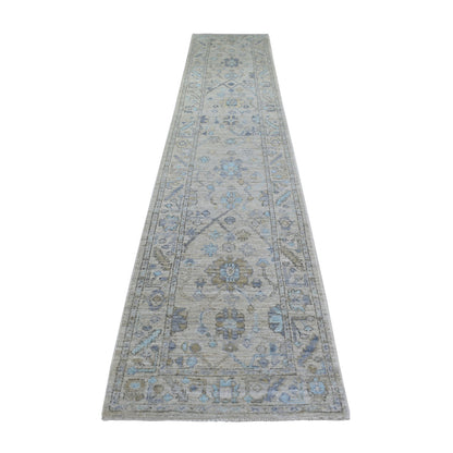 Oushak And Peshawar Wool Hand Knotted Rug Grey 2.9x15.1 -O070892
