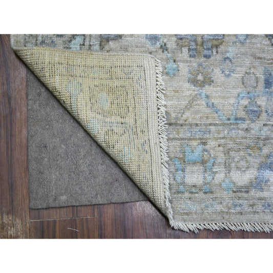 Oushak And Peshawar Wool Hand Knotted Rug Grey Gray 2.9X15.1 -O070892