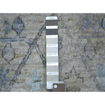 Oushak And Peshawar Wool Hand Knotted Rug Grey Gray 2.9X15.1 -O070892